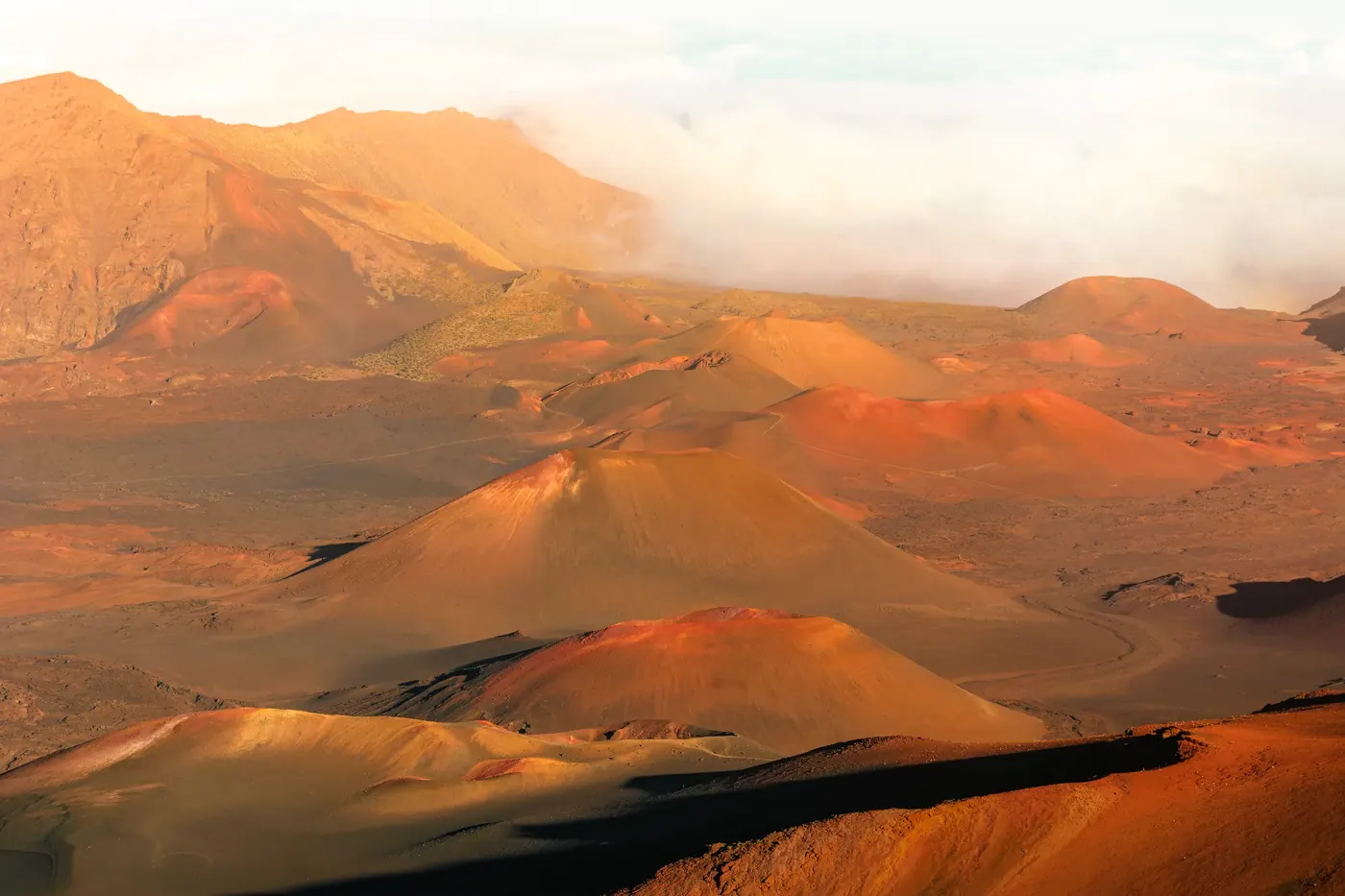 Warm volcanic ridges viewed from above